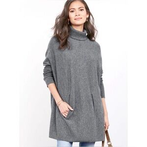 Garnet Hill Womens Oversized Turtleneck Sweater Wool Cashmere Gray Small Tunic